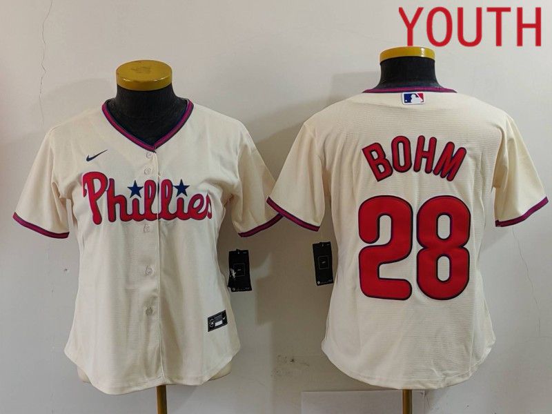 Youth Philadelphia Phillies #28 Bohm Cream Game 2024 Nike MLB Jersey style 1